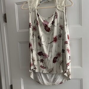 Floral Sleeveless Top with Lace Shoulders